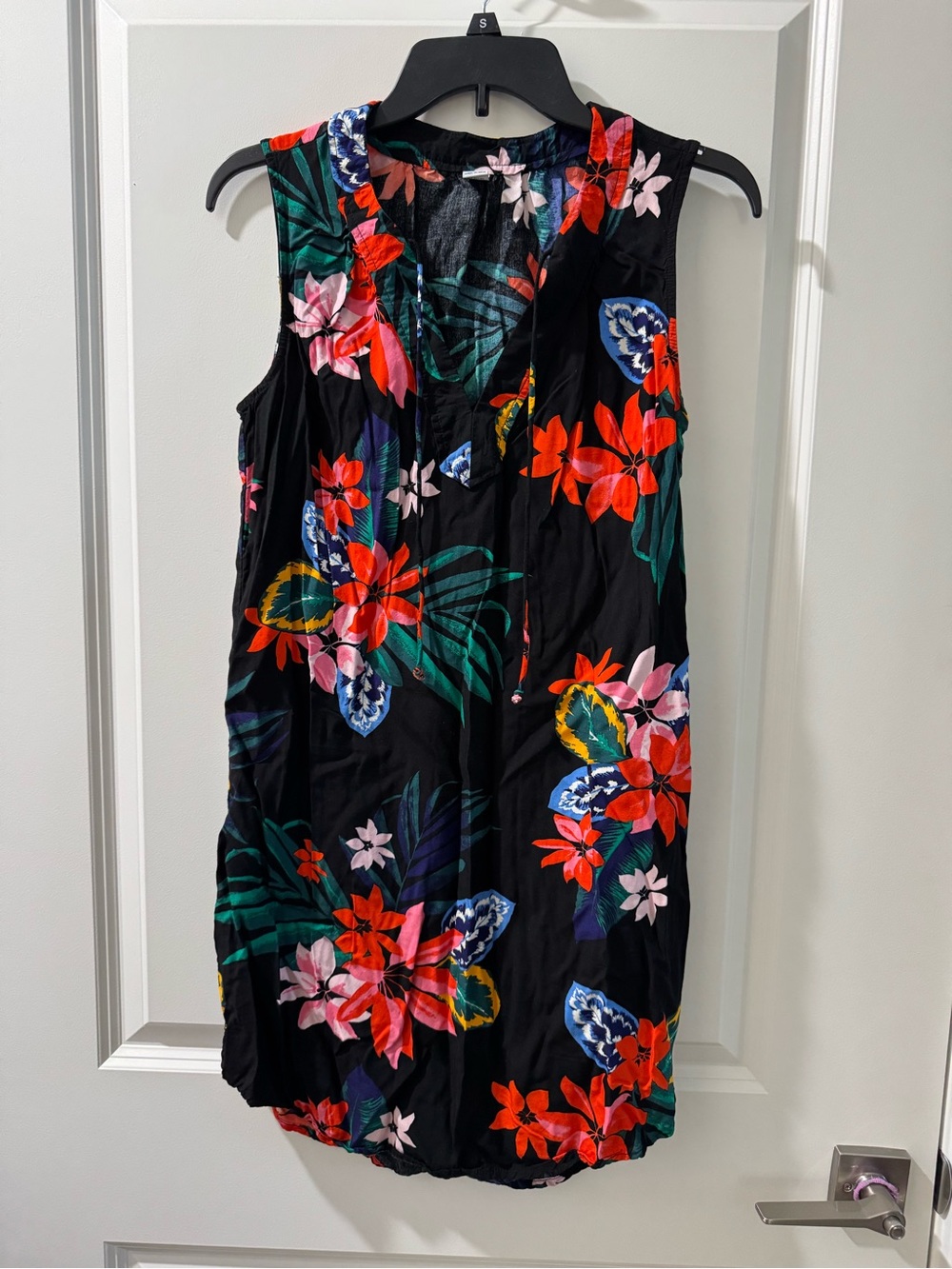 Old Navy Black Floral Tank Dress with Pink, Teal and Orange Accents